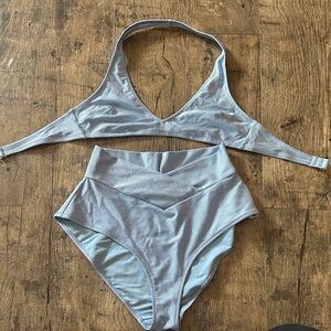 Aerie Light Blue Ribbed Bikini Set